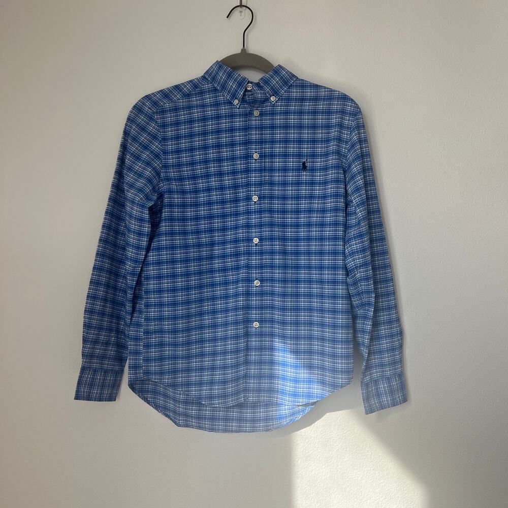 Ralph Lauren Performance Boy's Blue Plaid Long-Sleeve Button-Down Shirt 14-16